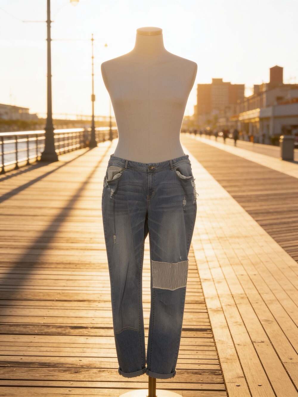 Standards & Practices Women's X-Boyfriend  Patched Distressed Jeans 20W